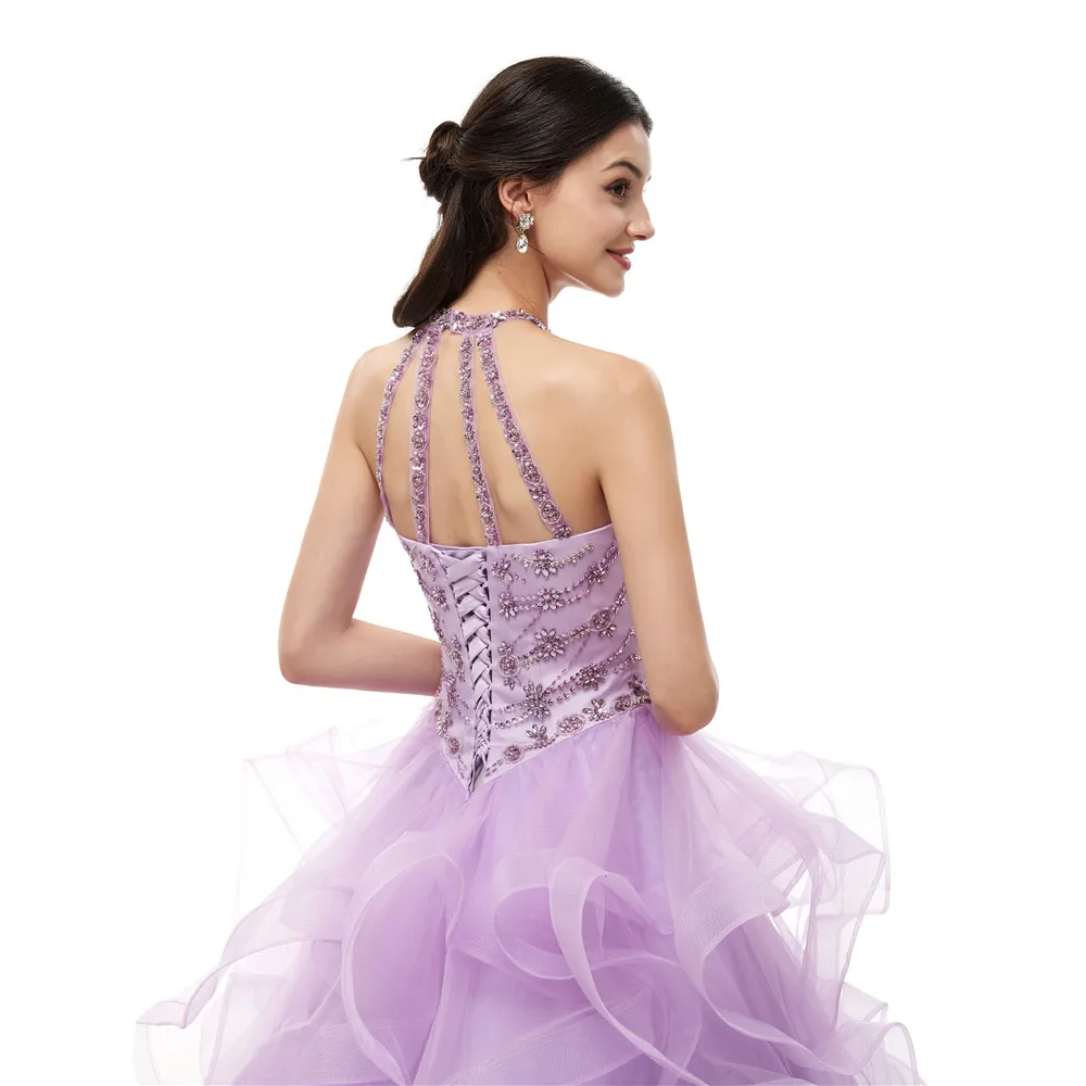 Vestidos de 15 años 2019 Sweet 15 suknie Lilac Quinceanera sukienki Halter Neck suknia sukienka na studniówkę spódnica z falbanami prawdziwe zdjęcia