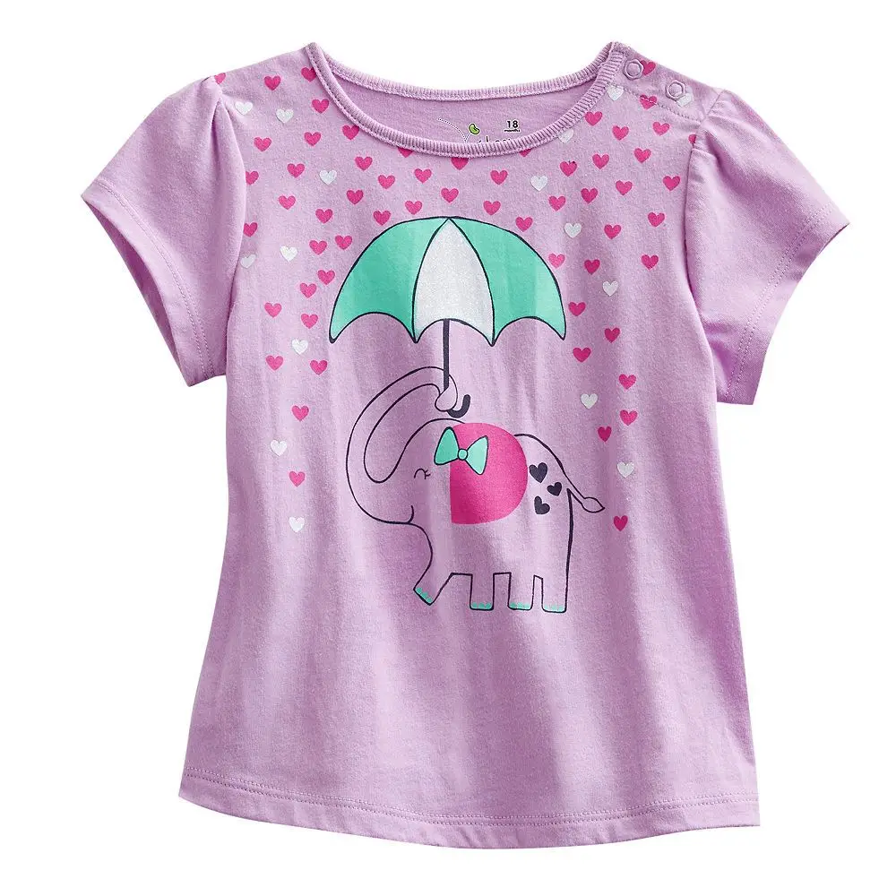 

2020 Summer Baby Girls T-Shirts Purple With Cute Elephant Heart Rain Fashion Girls Clothes 100% Cotton Quality