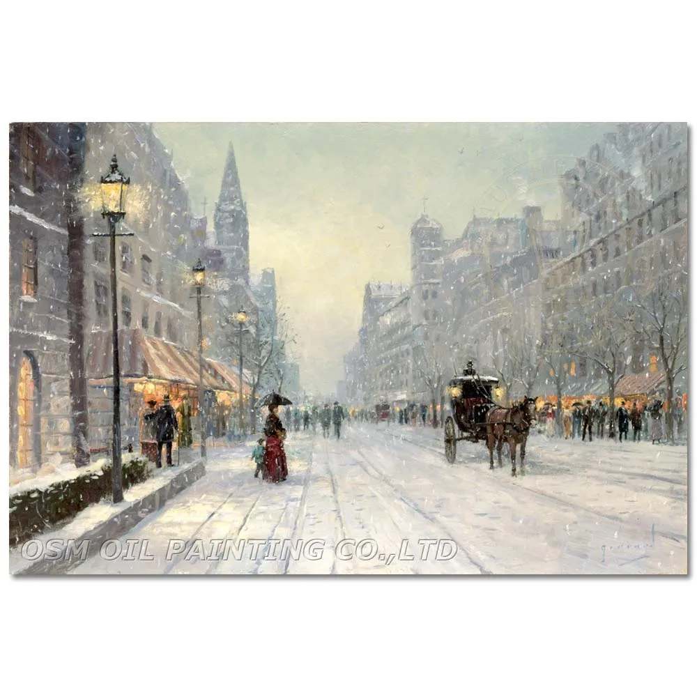 

Expert Painter Hand-painted High Quality Abstract Street Oil Painting on Canvas Winter Snowing Oil Painting for Living Room