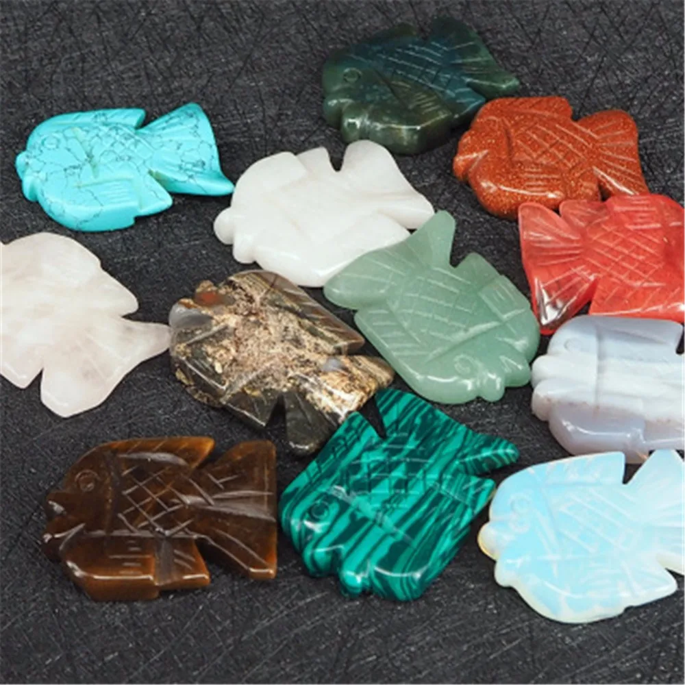 

Druzy 12PC Carving 36*48MM Natural Crystal Stone Cute Goldfish Adornment Mixed Color Goldfish Pendant Jewelry Making