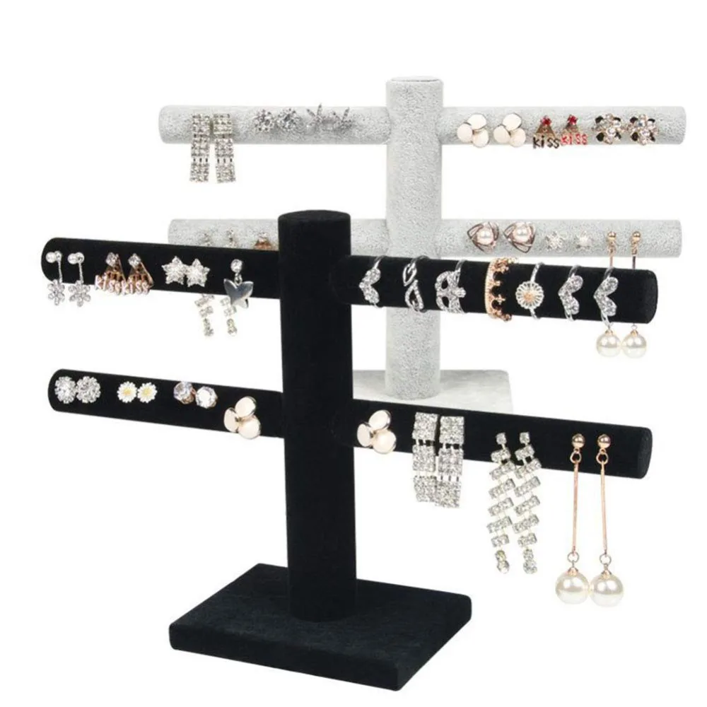 

SZanbana 2 Tiers Earring Rack T-Bar Display Stand Velvet Jewelry Stand Earrings Storage Case Necklaces Organizer Display Holder