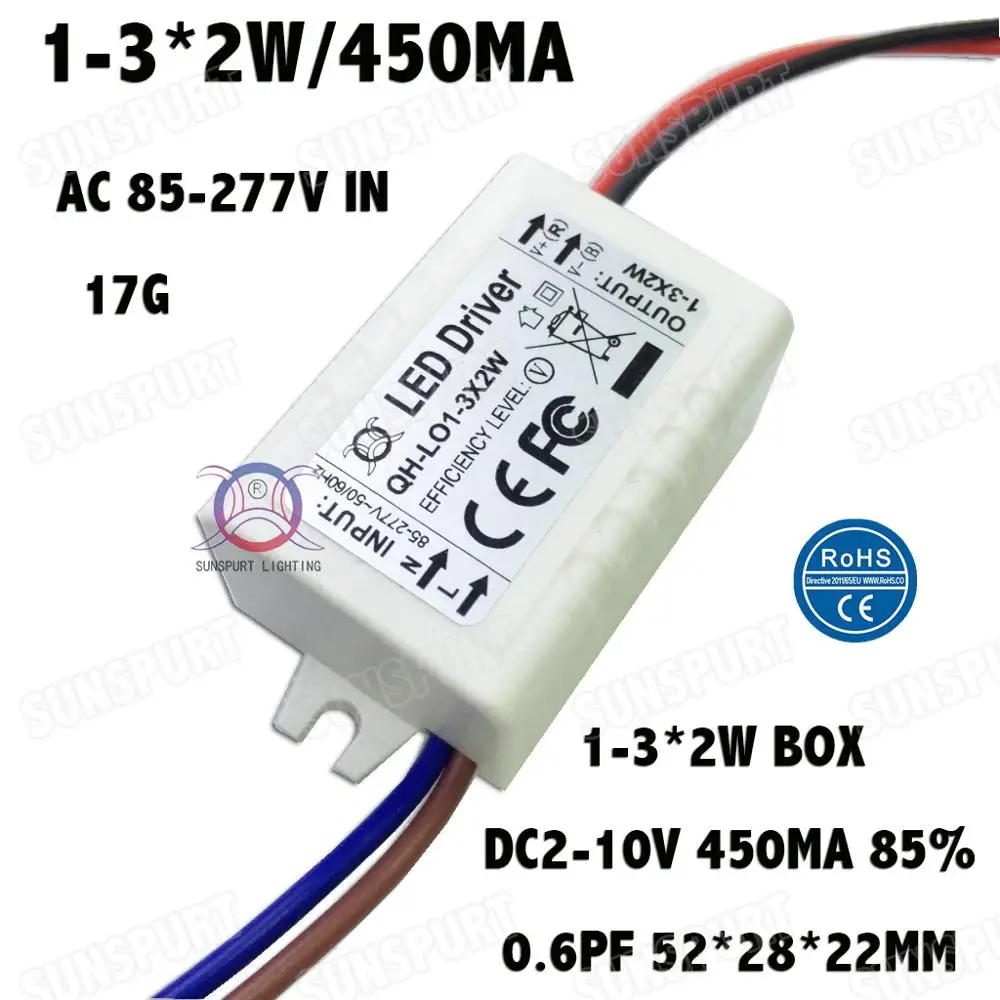 External 1-36W Isolation AC85-277V LED Driver 1-3x2W 3-6x2W 4-8x2W 7-13x2W 13-25x2W 450mA DC2-85V Constant Current Free Shipping