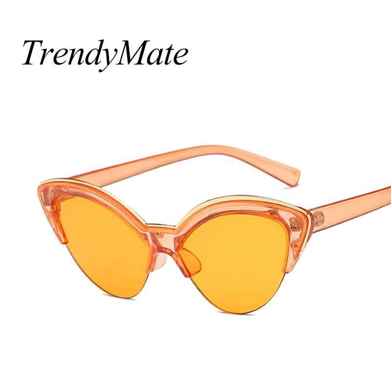 Luxury Vintage Sunglasses Woman Purple Brand Retro Shades Points Big Cat Eye Half Frame Sun Glasses Ladies Female Sunglass 5184M
