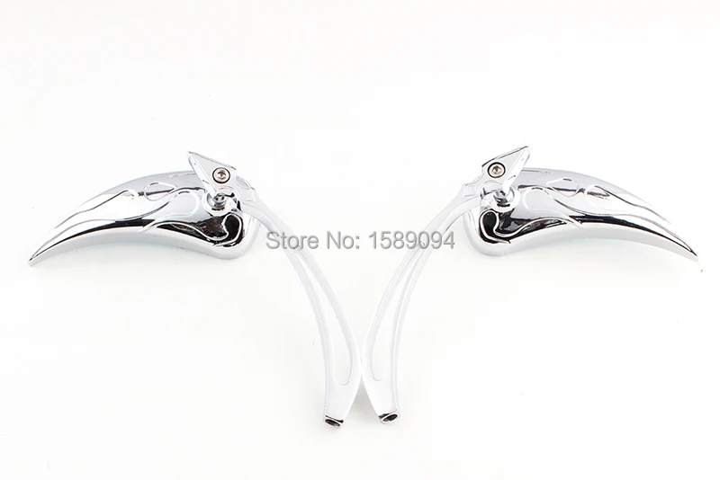 CHROME MOTORCYCLE FLAME TEARDROP MINI MIRRORS 8MM 10MM REAR VIEW SIDE MIRROR