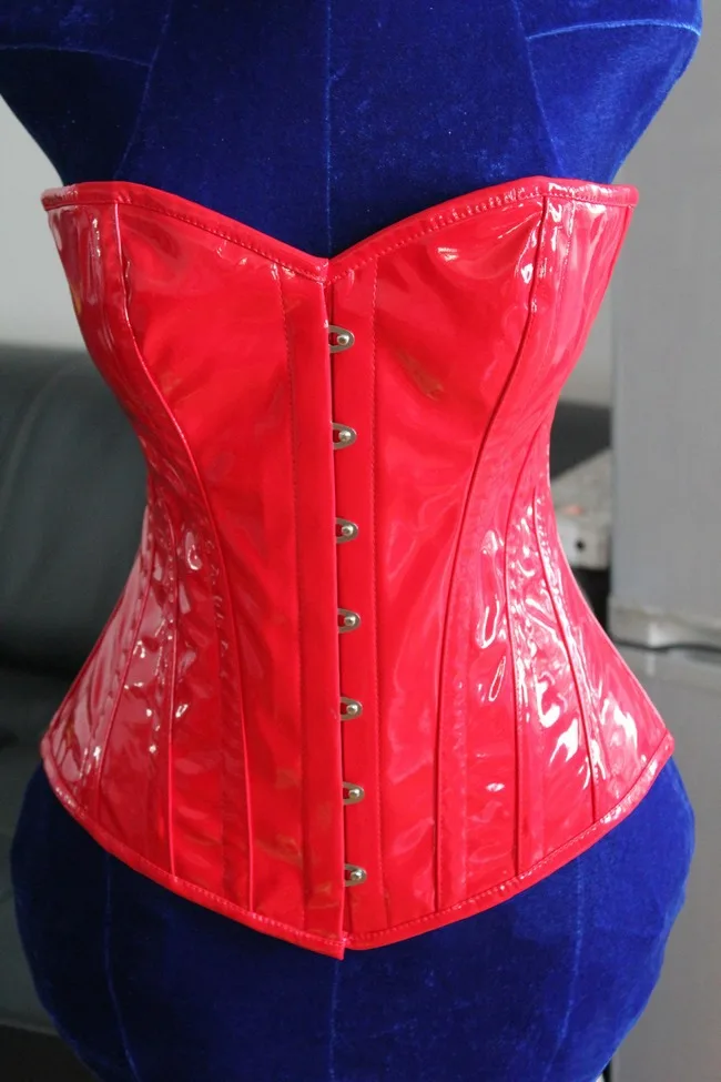 Steel Boned Red Tight Lacing PVC Corset For Women