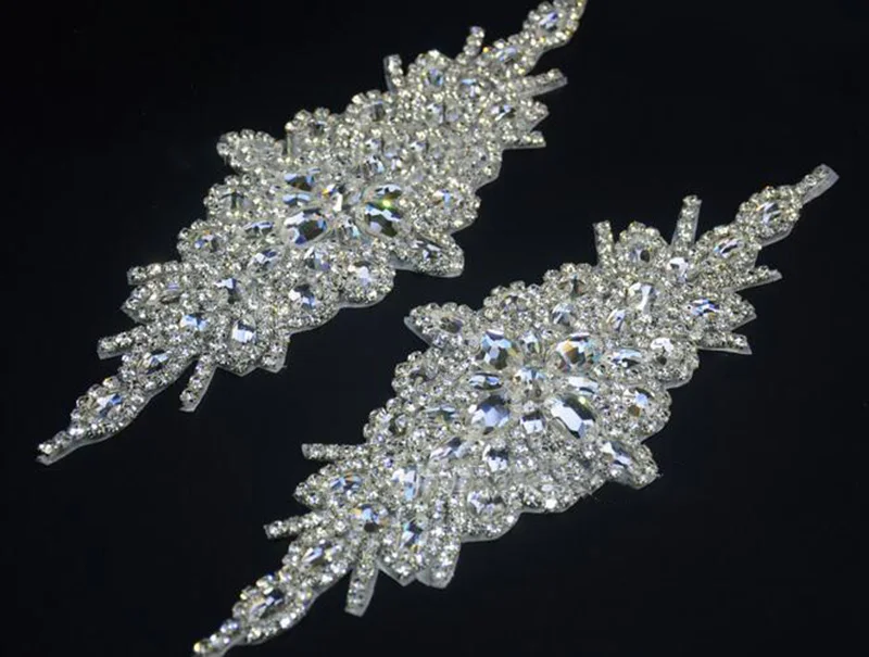 

5Pieces Crystal Bead Rhinestone Applique Sliver Sewing Patch Bridal Belt Wedding Dressing Sash