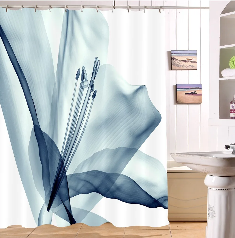 3d Floral White Extra Long Shower Curtain Liner with Bath Mat Set Polyester Bathroom Curtains Fabric for Bathtub Decor