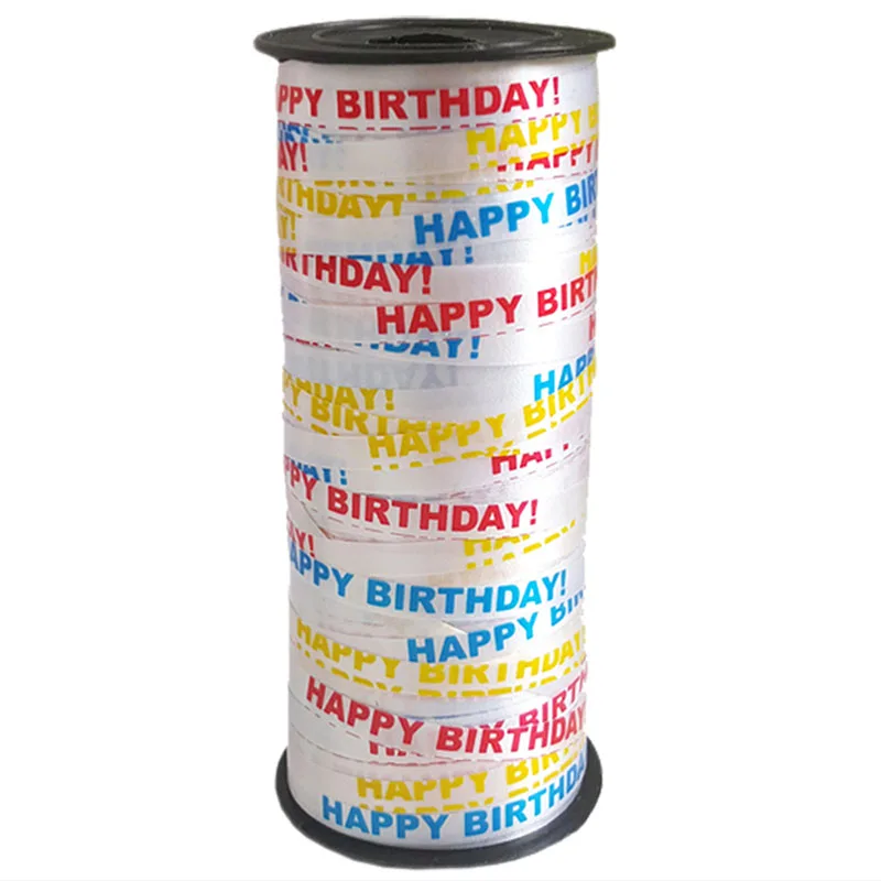 1pc 100 Yard Happy Birthday Crimped Curling Ribbon Roll Silver Balloon Ribbons for Party Festival Florist Crafts Gift Wrapping