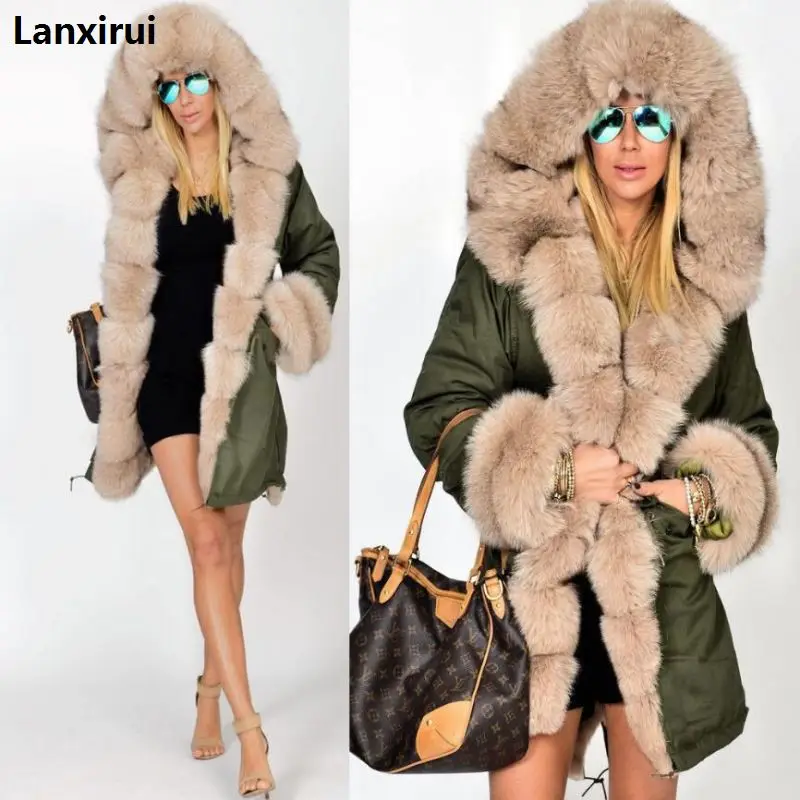 

S-5XL Winter Jacket Coat New Fashion Women Hooded Overcoat Faux Fur Cotton Fleece Female Parkas Hoodies Long Coat