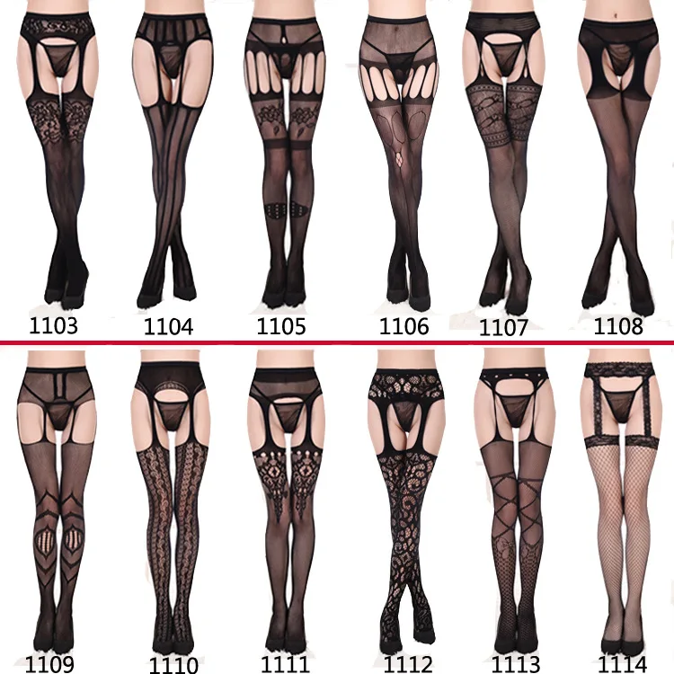 1PCS Sexy lingerie lace stockings black sexy nylon stockings non-slip garter belt crotchless open crotch stocking