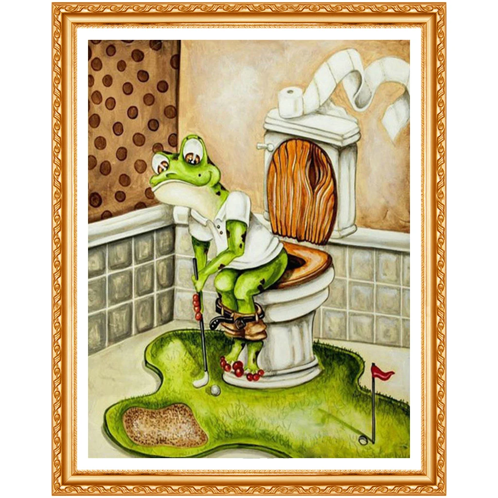 5D DIY diamond embroidery Abstract Frog toilet golf full diamond painting Cross Stitch Rhinestone  bathroom decoration art