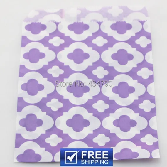 200pcs Lilac Lavender MOD Patterned Wedding Candy Bar Bags Party-Paper Favor Treat Gift Goodie Kraft Flat Bag-Choose Your Colors