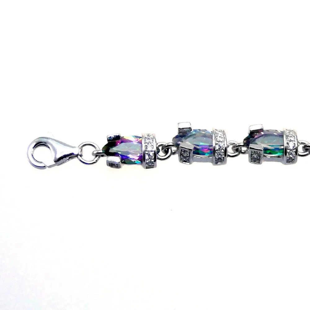 Hot sale Women Jewelry 100% 925 Sterling Silver Bracelet with Mystic Topaz Chain link Bracelet DR01407207B 7