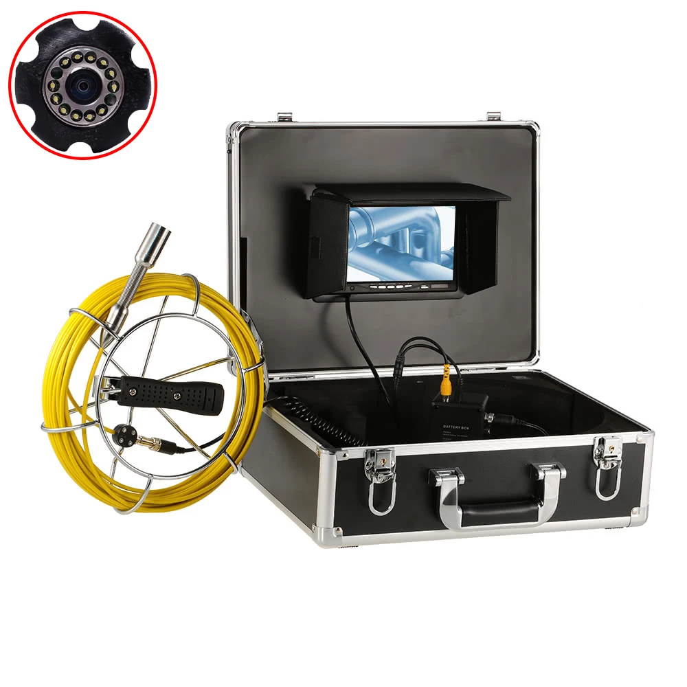 20M Fiberglass Cable 7 inch TFT-LCD Display Handheld Sewer Pipe Inspection Camera System With 23mm Camera Head 12Pcs LED Lights