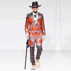 Circus theme red haig suit B + pants + shirt + hat + mask + necklace 6 bars nightclub concert singer dancer costume