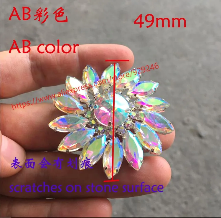 20pcs/lot wholesale round flower crystal applique 49mm shiny AB glass rhinestone trims fashion garment clothing shoes accessory