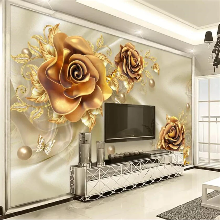 

beibehang Custom wallpaper 3d mural luxury gold jewelry flower silk jewelry TV background wall living room bedroom 3d wallpaper