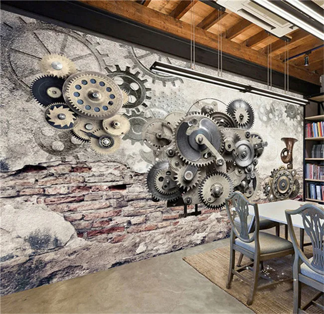 

Modern Creative Retro Mechanical Gear Vintage Backdrop Wall 3D Stereo Mural Wallpaper Restaurant personality decor 3D Wall Paper