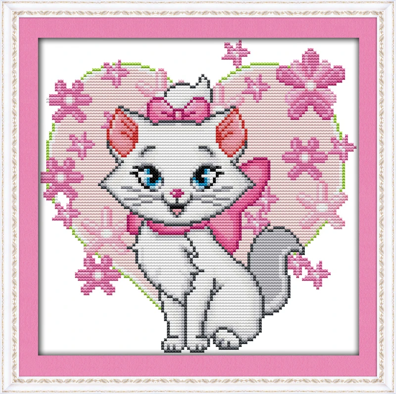 Pink cat(8) kit punto croce cartoon 14ct 11ct count stampa su tela punti ricamo ricamo a mano fai-da-te plus