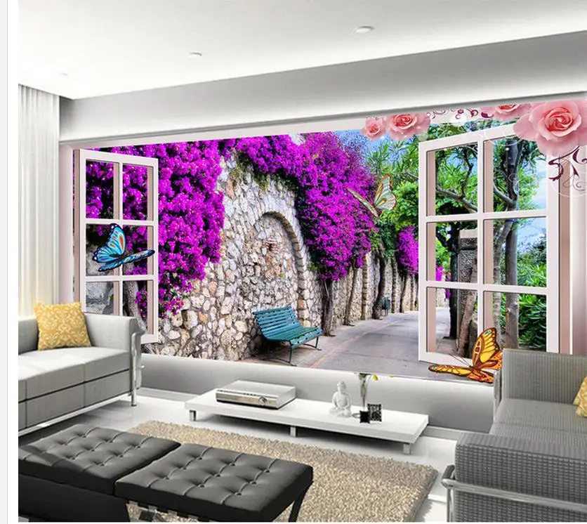 

3d wallpaper for room Garden Villa Flower rattan backdrop mural painting photos wall paper Home Decoration