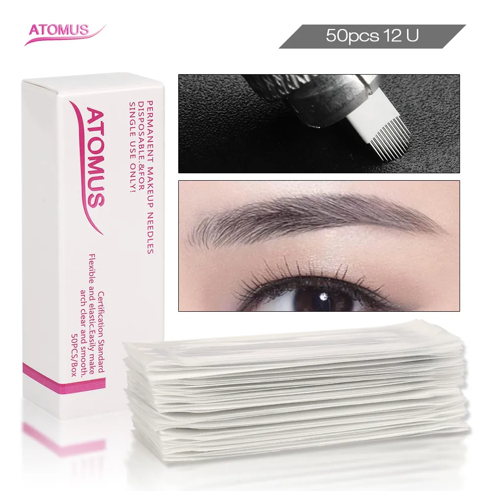 

50pcs 12U Shape Microblading Lamina Blade Agulhas Tebori Micro Blading Tattoo Needles Agujas Para Microblading Microshading