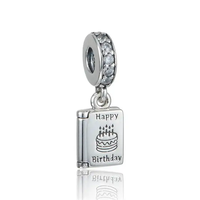 

Fits Pandora Bracelets Birthday Card Dangle With CZ 925 Sterling Silver Jewelry Autumn BIrthday Wishes Charm Pendant