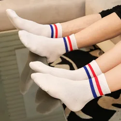 New Design Two Striped  Socks Lovers Women Men Cotton Blue Black  White Mint Green  Meias Calcetines Mujer