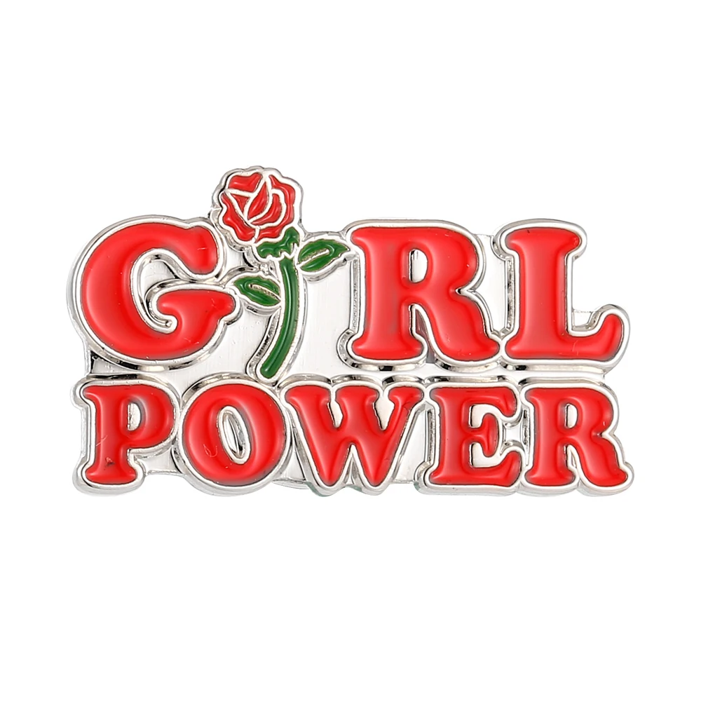 Girl Power Red Rose Feminism Women's Feminist Motivational Female Pin Brooch