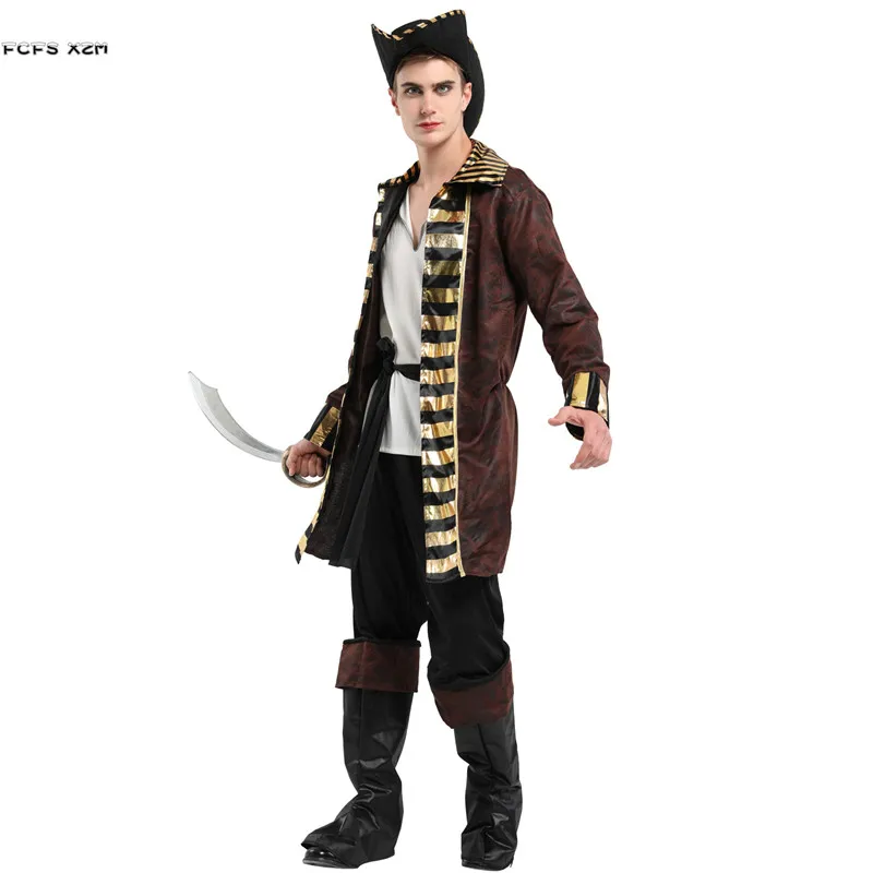 Pirates of the Caribbean Jack Sparrow Cosplay Men Halloween Warrior Costumes Carnival Purim Masquerade Nightclub Bar Party Dress