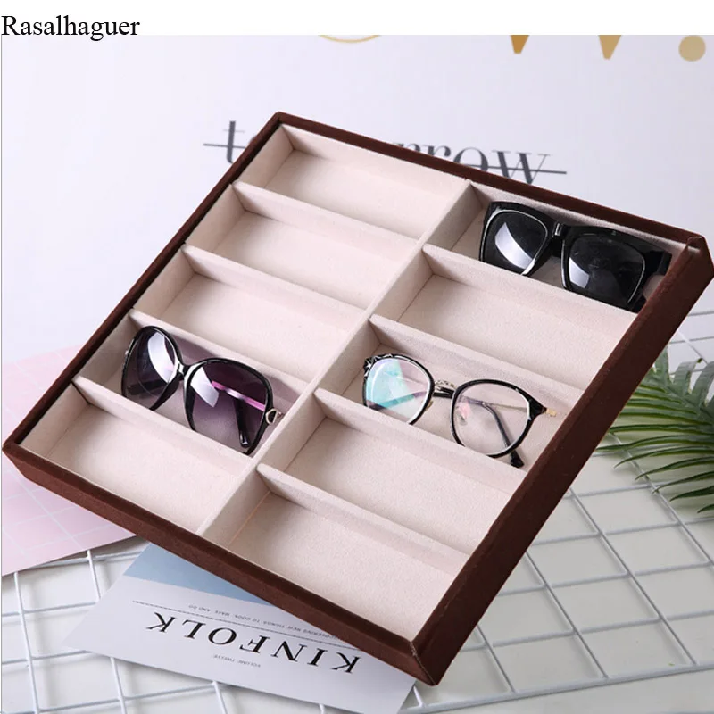 Beige Velvet 10Grids Sunglasses Display Box Sunglasses Display Jewelry Display Packaging Jewelry Organizer Tray Fashion Cases