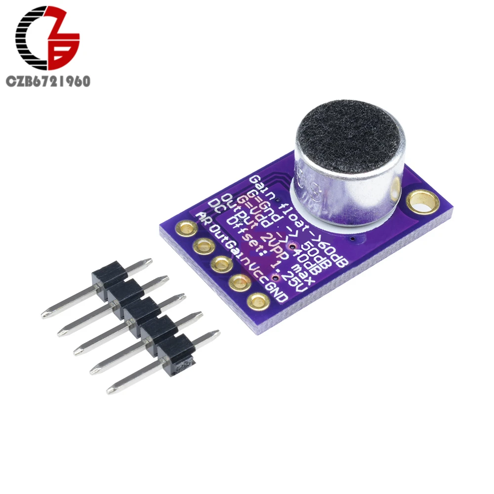 MAX9814 Microphone Amplifier Board Module Auto Gain Max 40dB/50dB/60dB Frequency 20Hz - 20 KHz 2.7V-5.5V With Pins for Arduino