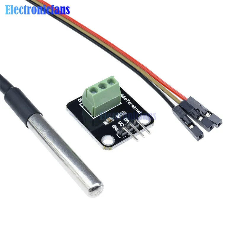 DS18B20 Temperatuur Sensor Module Kit Waterdichte 100 Cm Digitale Sensor Kabel Roestvrij Stalen Sonde Terminal Adapter Voor Arduino