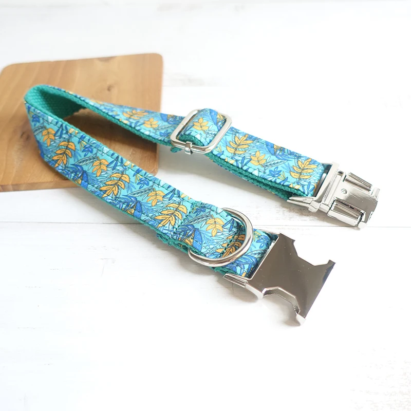 MUTTCO retailing colorful collar handmade dog collar THE LEAF 5 sizes dog collar leash UDC066