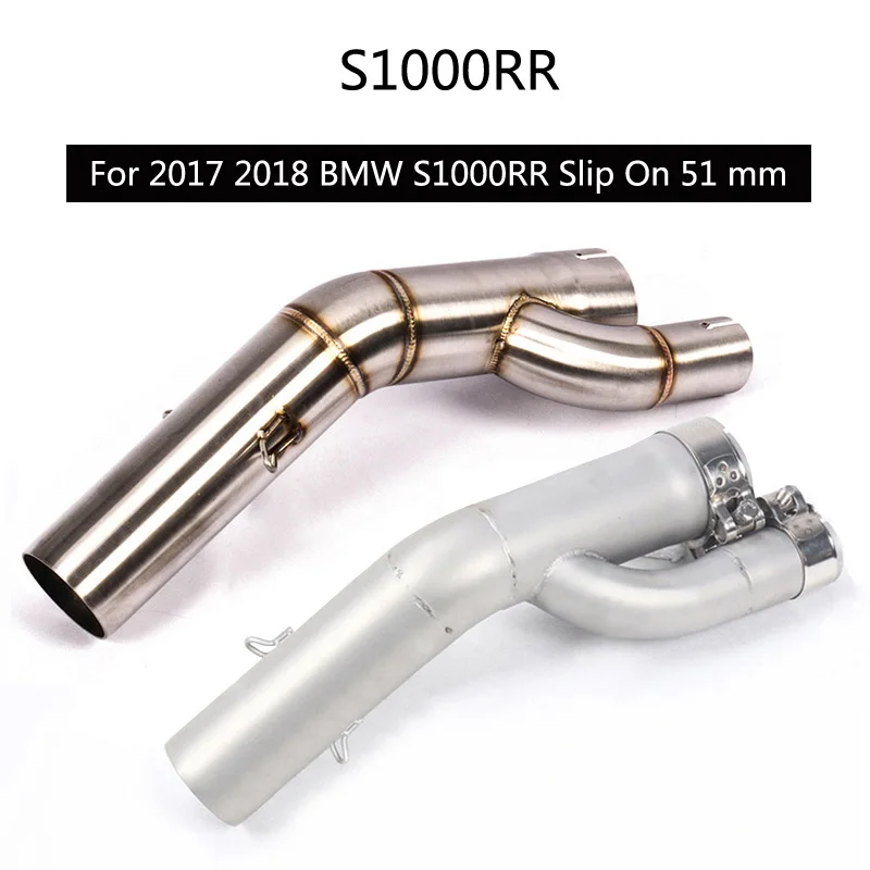 For BMW S1000RR 2017 2018 Exhaust Pipe Motorcycle Mid Link Pipe Stainless Steel Converter Slip On 51 mm Escape Dual-outlet Mid