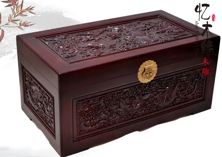 The old wood carving camphorwood box collection storage box and marriage marriage insect box longfengchengxiang