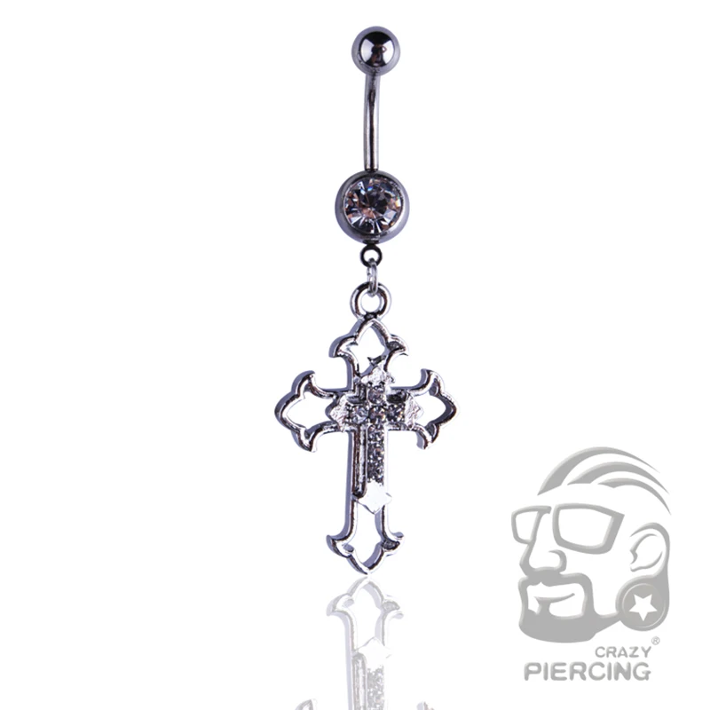 Hollow Cross Dangle Navel Ring 14G 316L Surgical Steel Belly Button Ring Body Piercing Jewelry Dangle