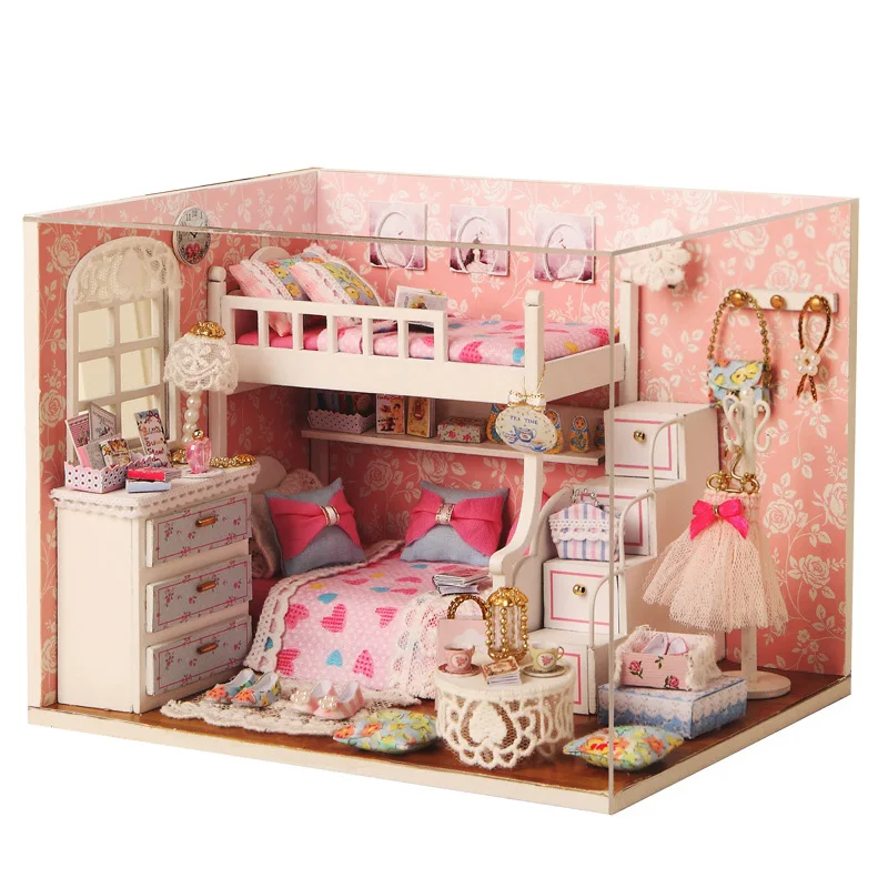 

2018 Handmade Doll House Furniture Miniatura Diy model Miniature Dollhouse Wooden Toys For Children Grownups Birthday Gif