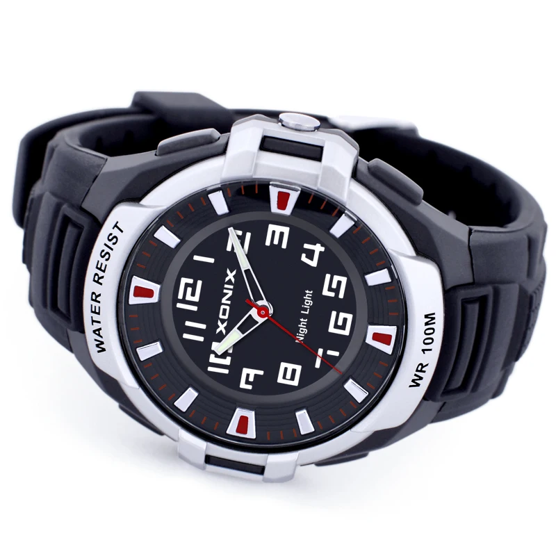 XONIX Classics Men Sports Watch Quartz Waterproof 100m Analog EL Back Light Big Dial Fashion Boy Swim Diver Wristwatch QO