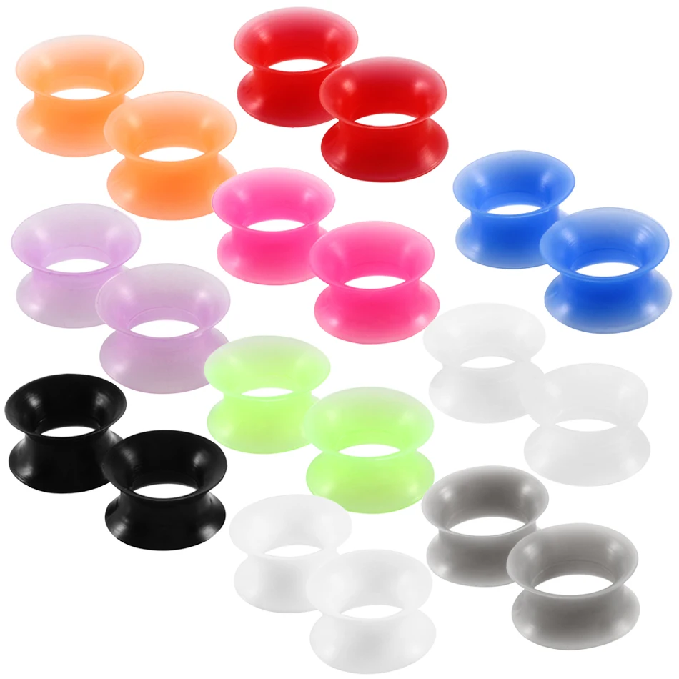 Coppia Flessibile Del Silicone Sottile Doppio Svasato Traforo della carne Plug Piercing Hollow Ear Gauge Expander Earlet Barella Monili Penetranti