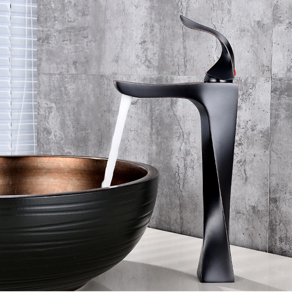 

Black Faucets Spiral Body Spiral Handle Mixer Faucet Solid Brass Deck Mounted Faucet Bathroom Hot And Cold Mixer Tap