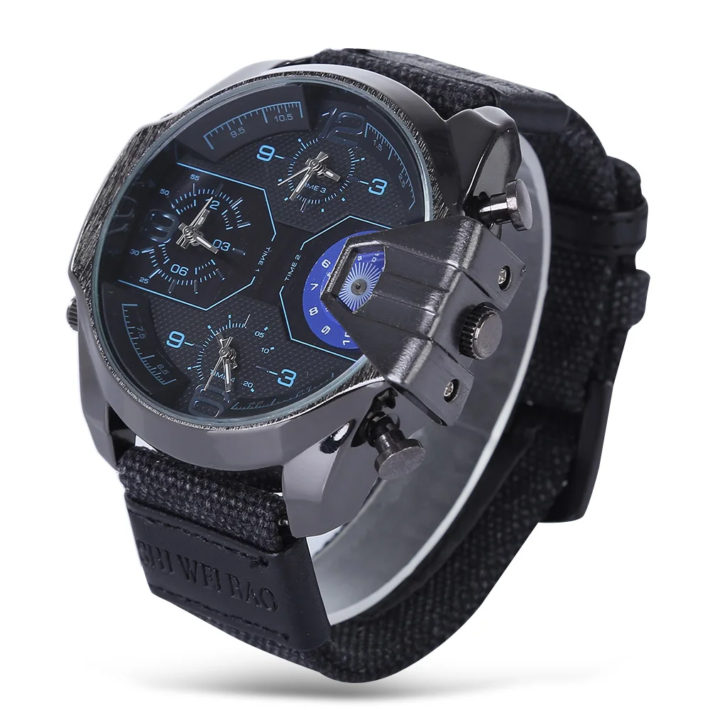 Reloj de lujo para hombre, marca famosa, carcasa grande, relojes de cuarzo para hombre, reloj masculino con fecha, correa de reloj de lona, reloj militar Masculino