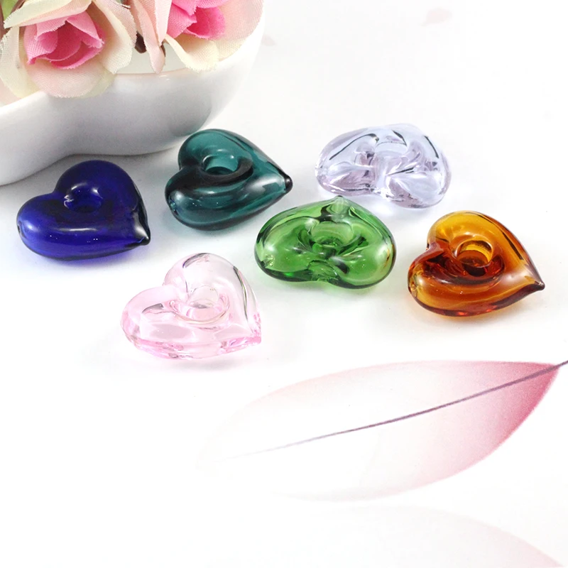 2PCS 25X22MM Cute Murano Glass Essential Oil Heart  with Diffuser Holes Essential Oil Aromatherapy Bottle glass Pendant