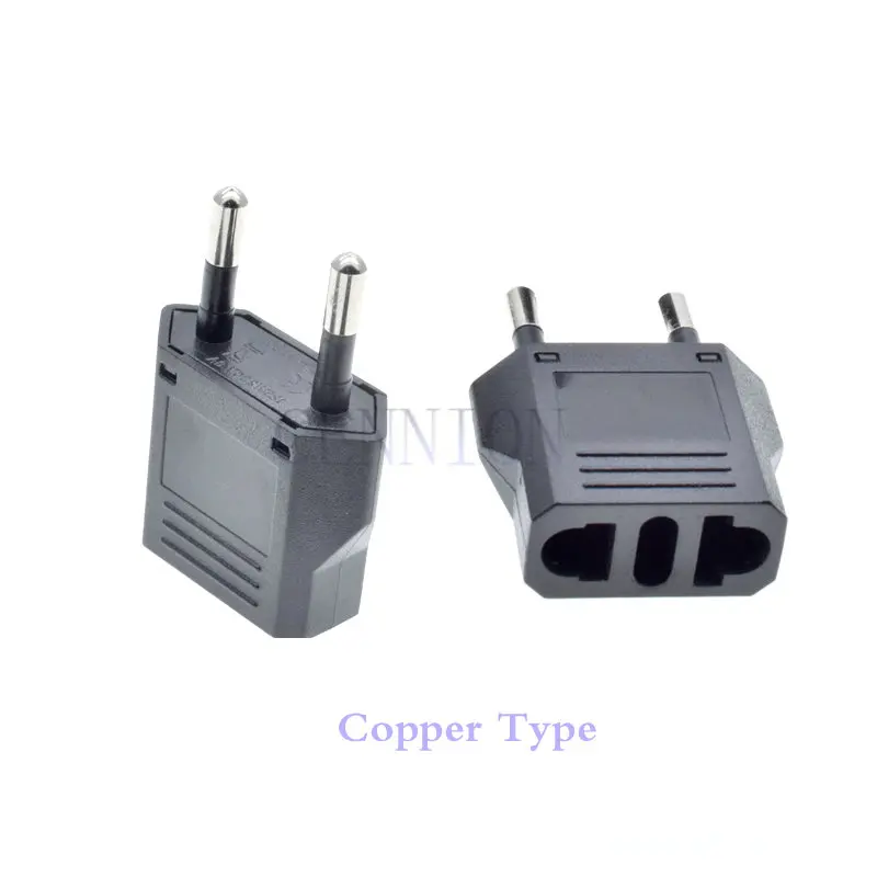 Pure Copper CH IT DE AU US to EU Euro AC 2pin Power Plug Trip Travel Adaptor Convertor 100pcs free cn post