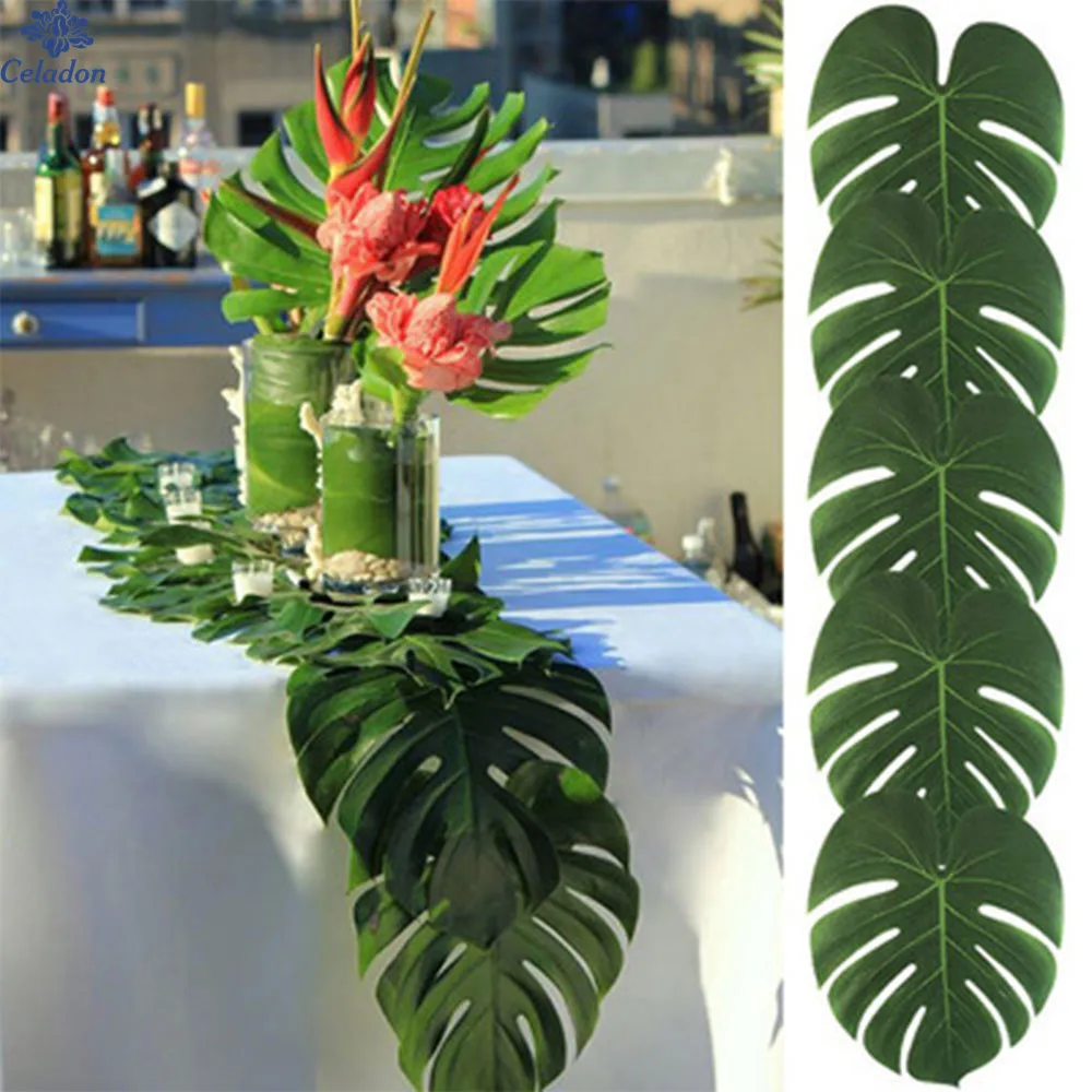 12pcs/Lot Fabric Artificial Palm Leaves Hawaiian Luau Party Jungle Beach Theme Party Decoration