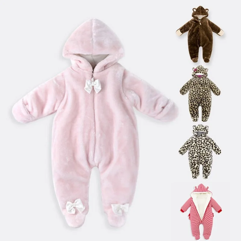 

Newborn Infant Baby Boys Girls Rompers Autumn Winter Long Sleeve Thick Warm Coverall Hooded Toddle Jumpsuit Kids Clothes KF108