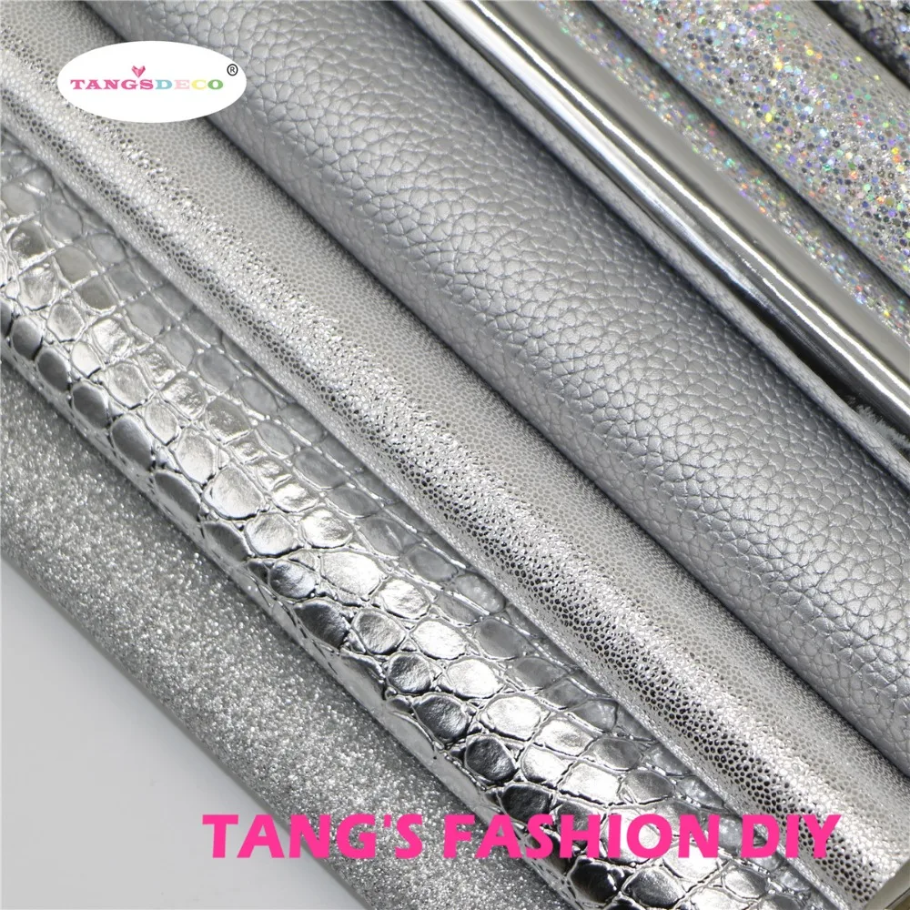 10pcs---20x22cm Silver Color Mix DIY Synthetic Faux PU Leather Set