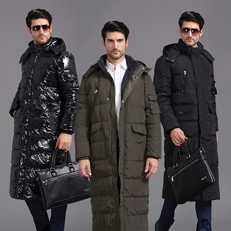 Long Down Coat for Men, Thicken, Lengthen Down Jackets, Black, Plus Size, Warm Business Outerwear, Winter