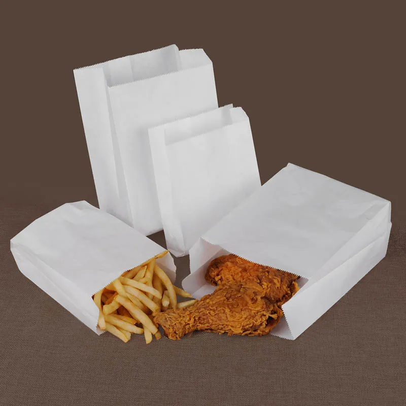 20 Pcs white Kraft Paper bag Oil proof French Fries Fried chicken Bread Hamburger Burrito Paper Bags Takeout food bags