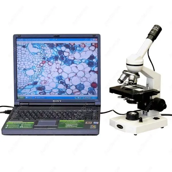 

AmScope M600 Series Student Monocular Compound Microscope 40X-2500X+ Mechanical Stage and 1MP Digital Camera