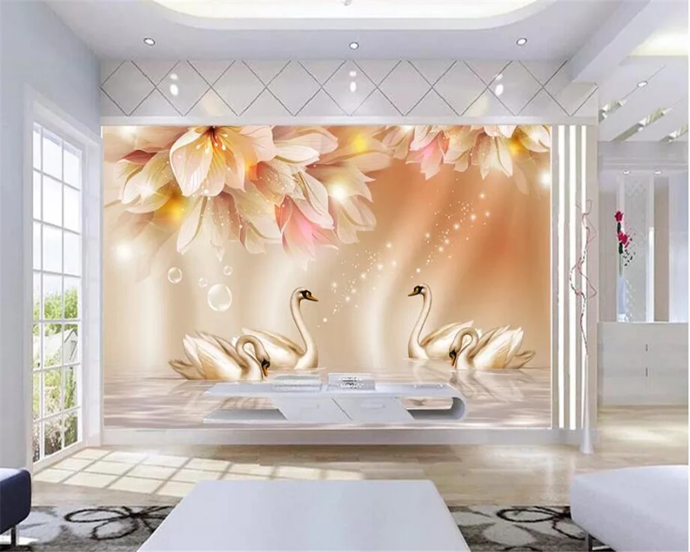 

Beibehang photo 3D wallpaper Modern 3D high quality rose swan flower living room TV background wall wall papers home decor